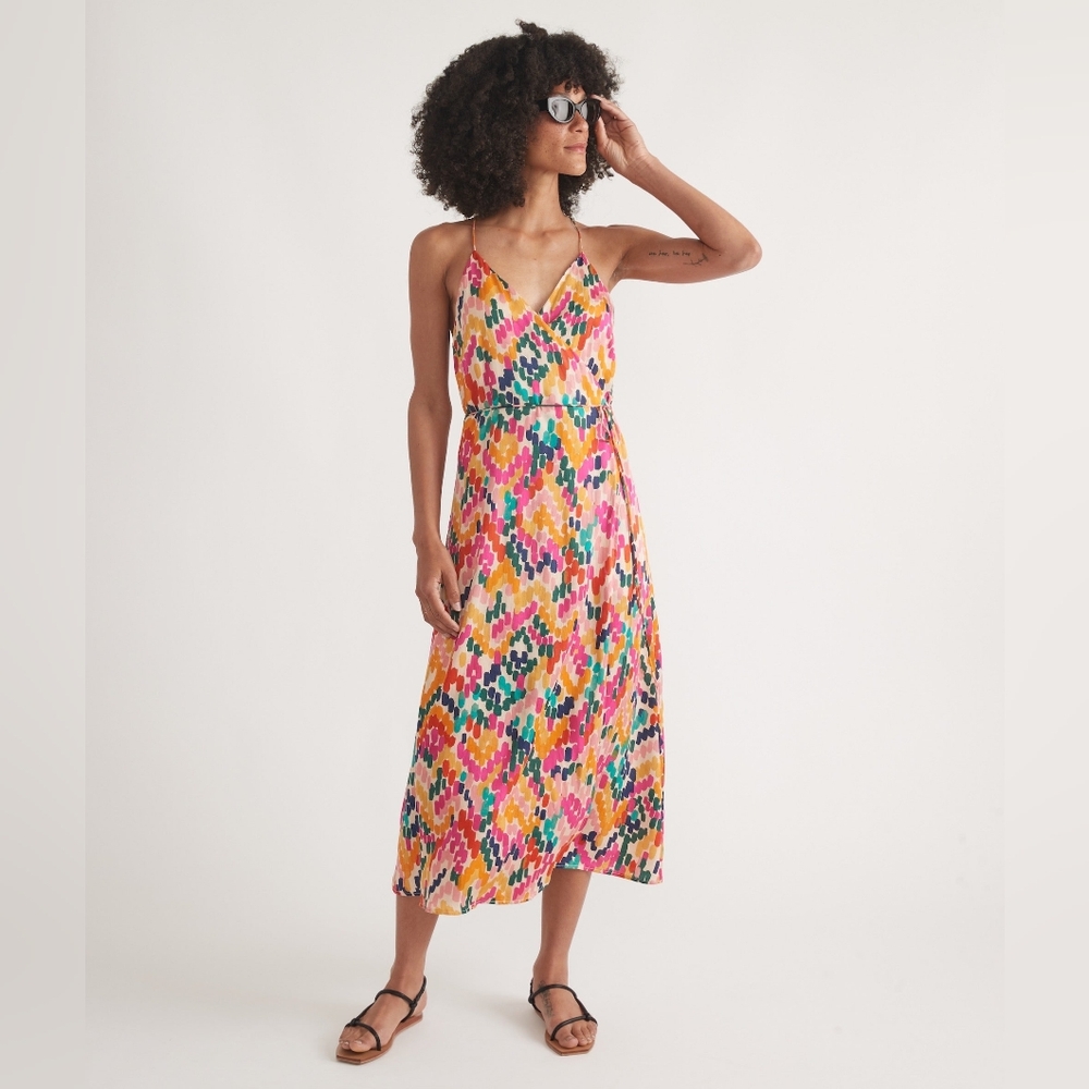 NWT - Marine Layer Tencel Bright Multicolor Archive Emma Wrap Midi Dress-Size XL - Picture 4 of 16